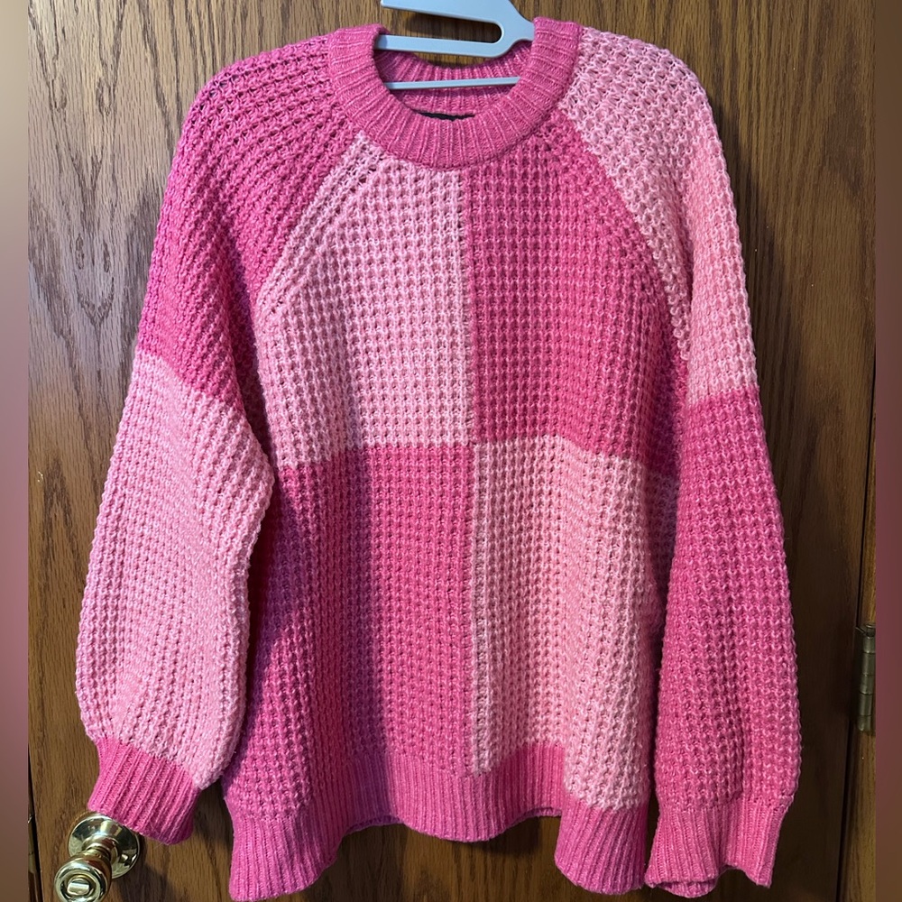 Mango Pink Colorblock Waffle Knit Sweater - Large